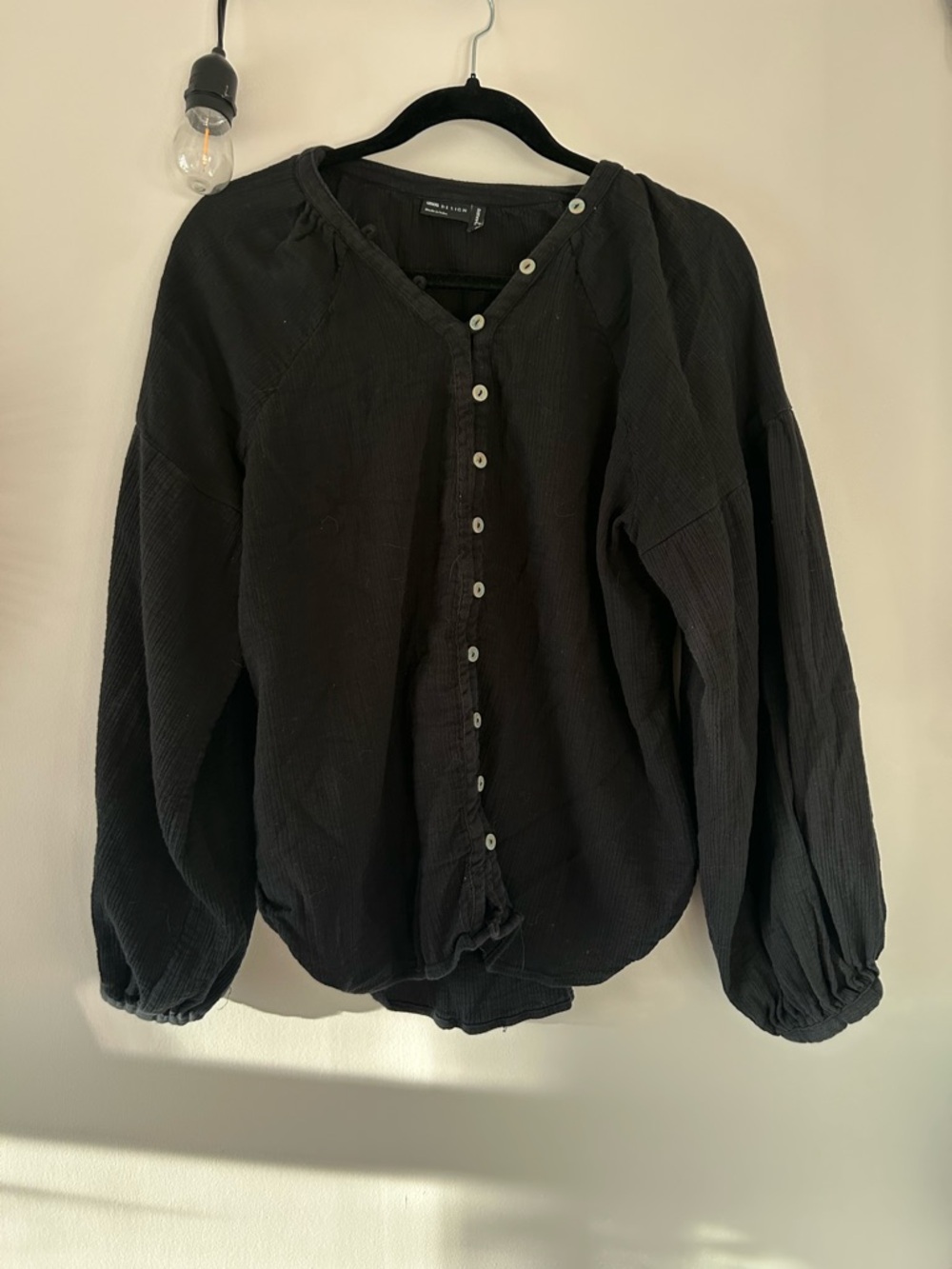 ASOS Black Shell Button-Front V-Neck Blouse - Picture 2 of 2